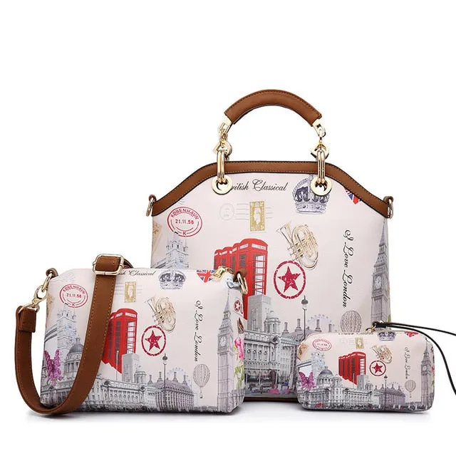 PU Leather 3PC Printed Handbags