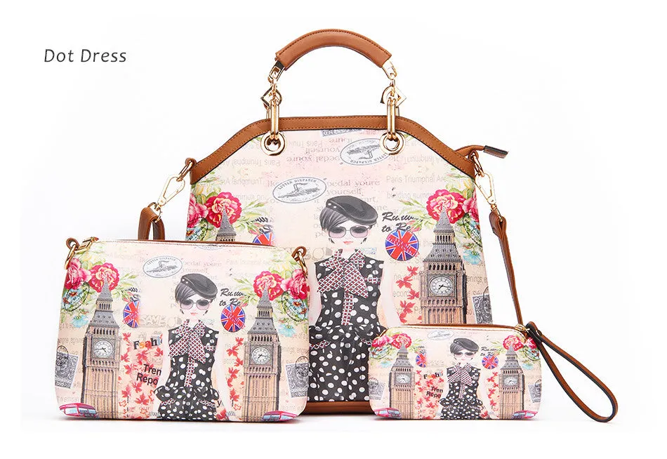 PU Leather 3PC Printed Handbags