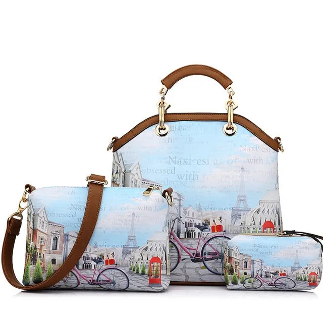 PU Leather 3PC Printed Handbags