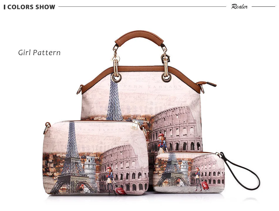 PU Leather 3PC Printed Handbags