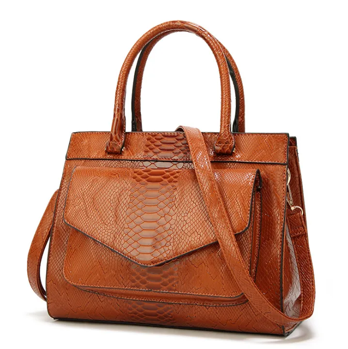 PU Serpentine Pattern Large Messenger Handbag