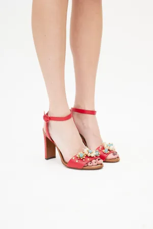 Red Embossed Jewel Heel