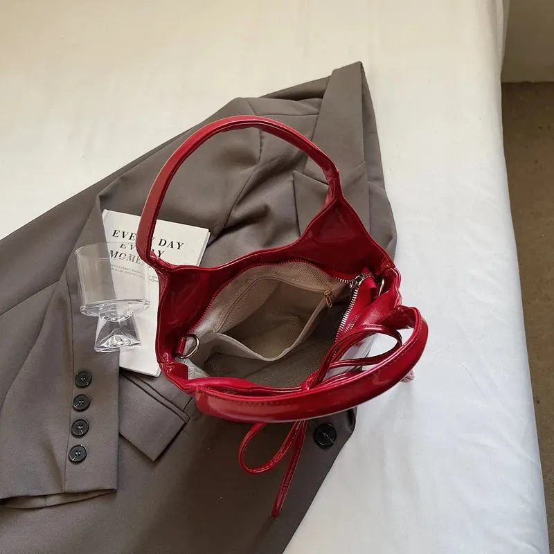 Red PU Leather Shoulder Bags for Women
