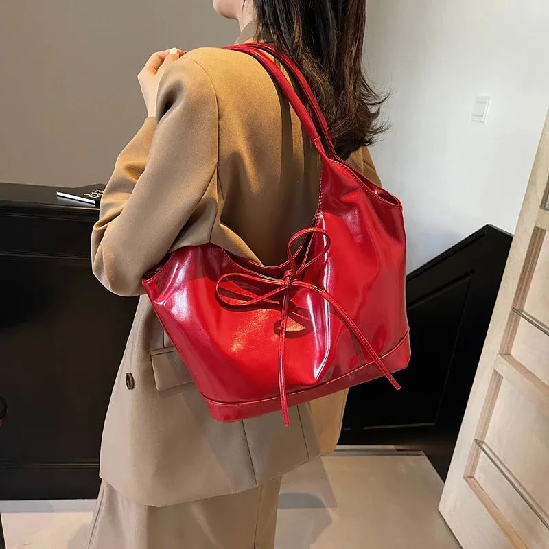 Red PU Leather Shoulder Bags for Women