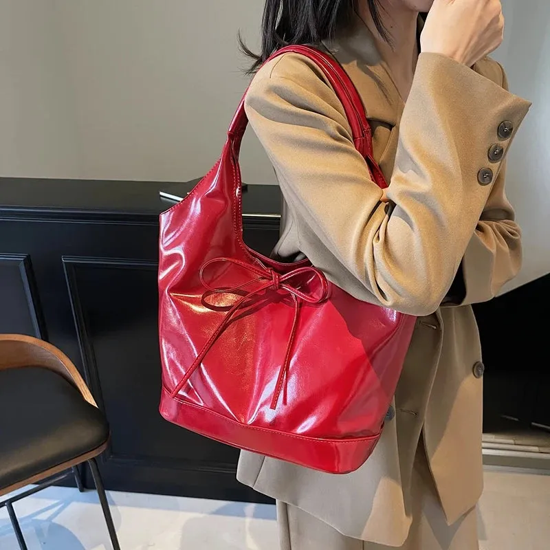 Red PU Leather Shoulder Bags for Women