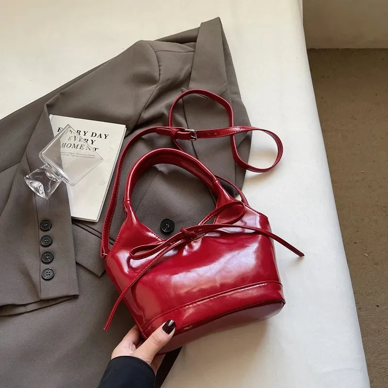 Red PU Leather Shoulder Bags for Women
