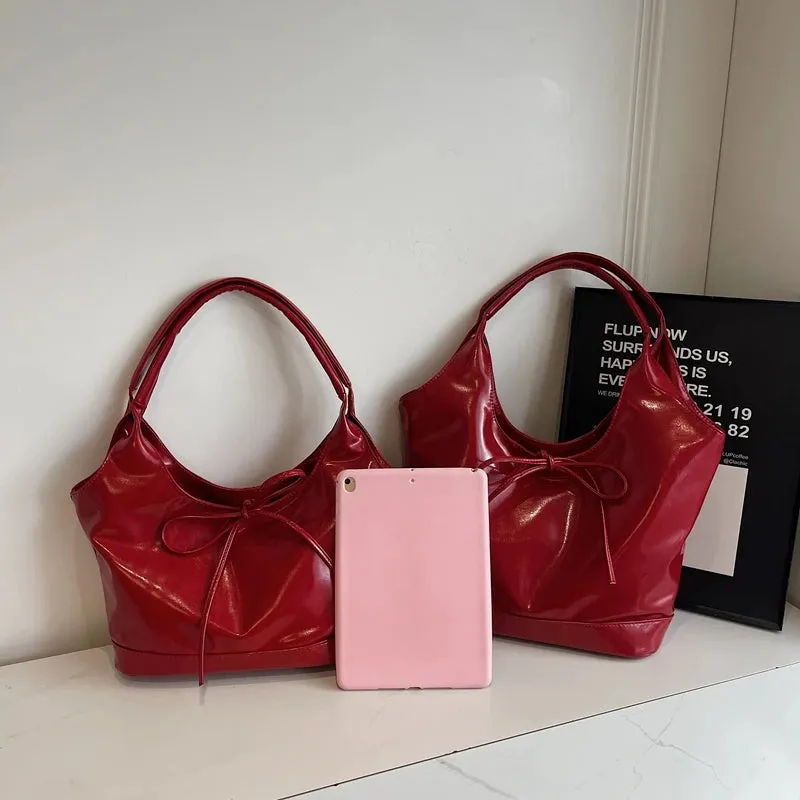 Red PU Leather Shoulder Bags for Women