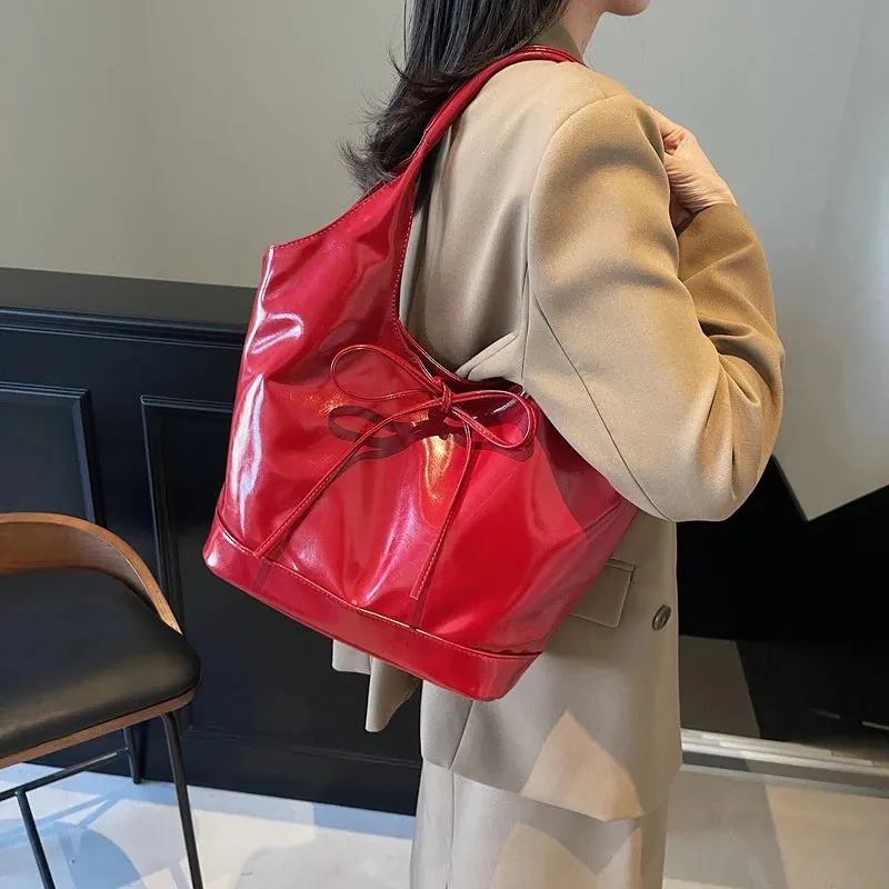 Red PU Leather Shoulder Bags for Women
