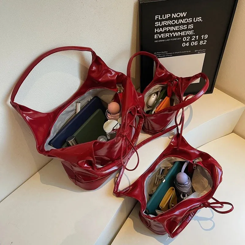 Red PU Leather Shoulder Bags for Women