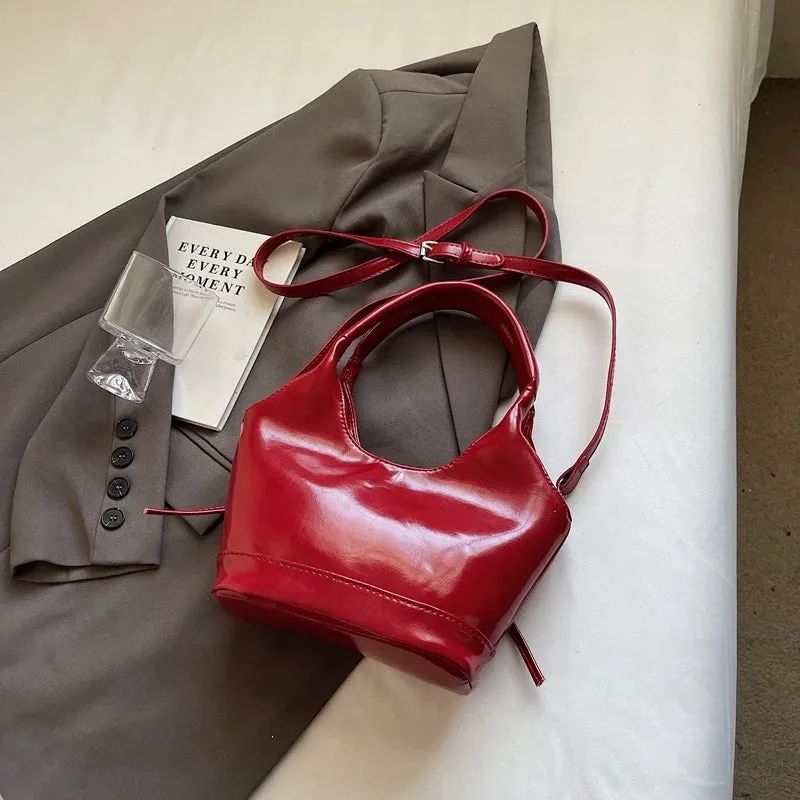 Red PU Leather Shoulder Bags for Women