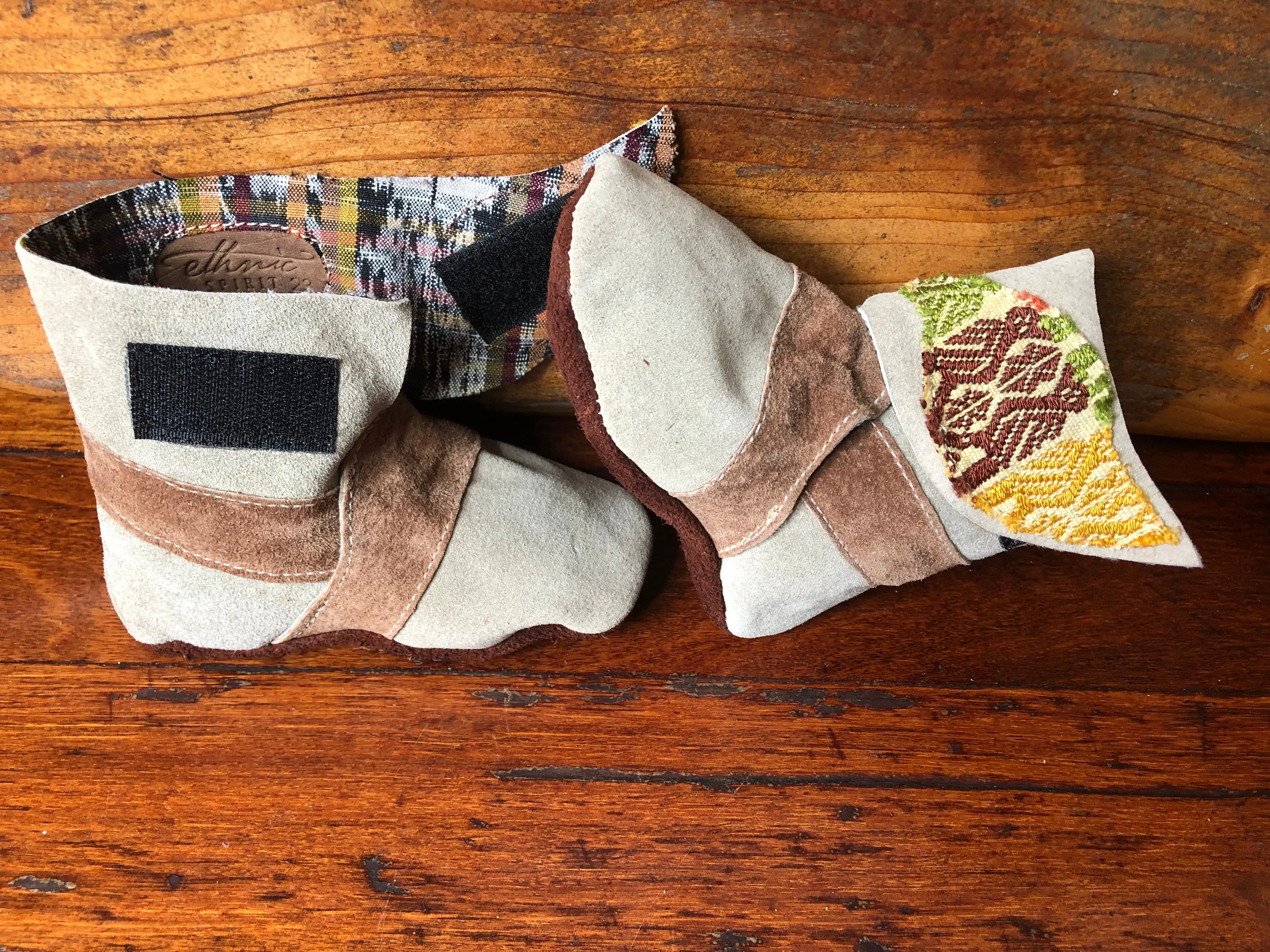 Size 23 Baby Ninja Boots - Grey and Brown Love Birds