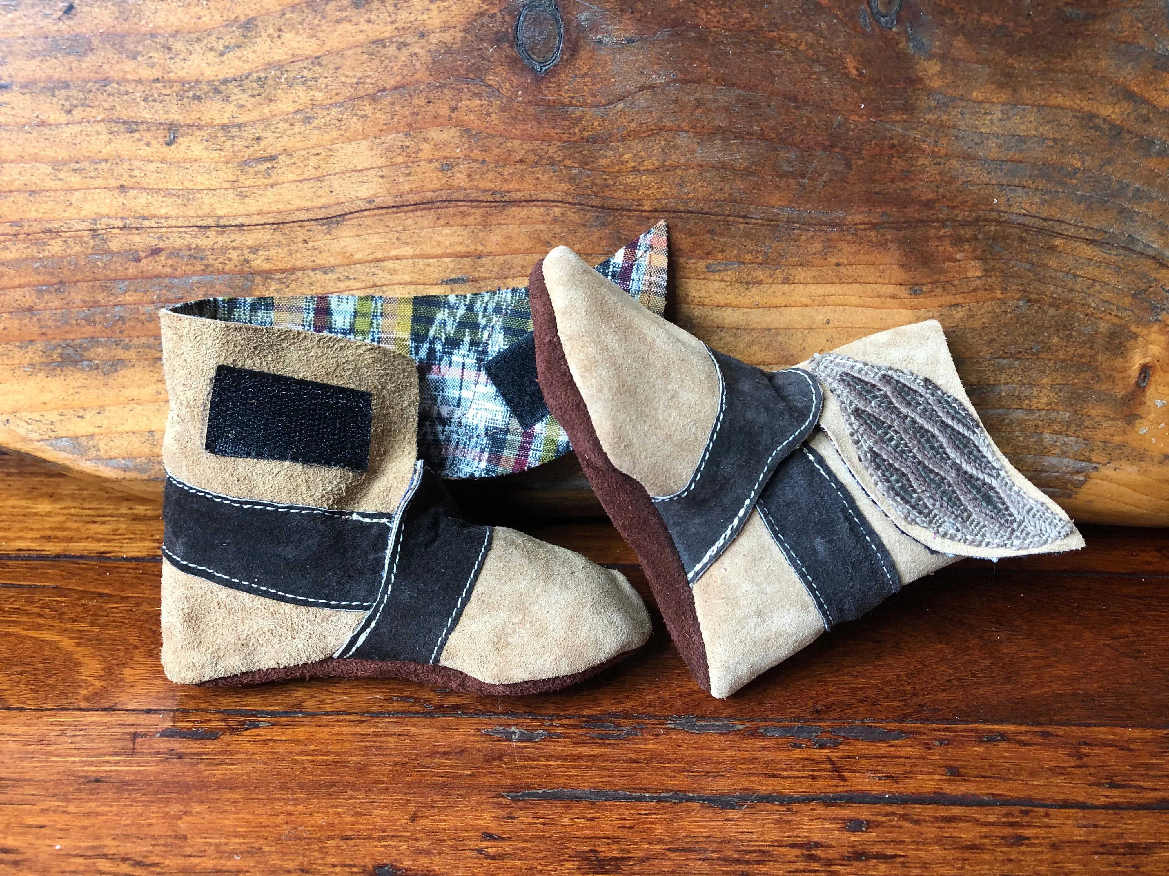 Size 23 Baby Ninja Boots - Tan, Black Natural Tones