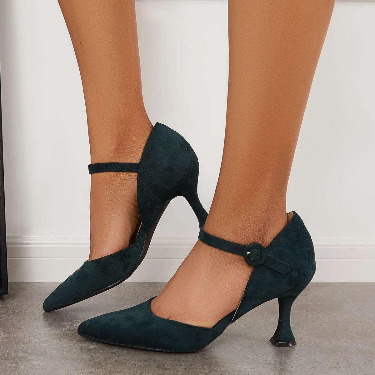 Sohiwoo woman formal Classic Pointy Toe Kitten Heels Ankle Strap Dress Pumps