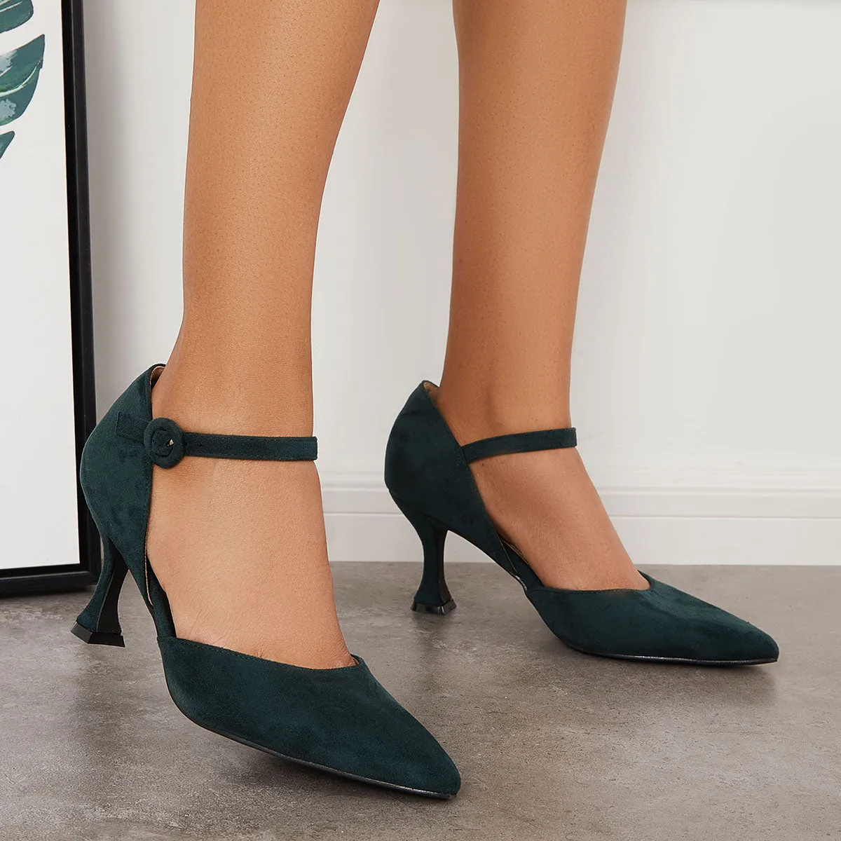 Sohiwoo woman formal Classic Pointy Toe Kitten Heels Ankle Strap Dress Pumps