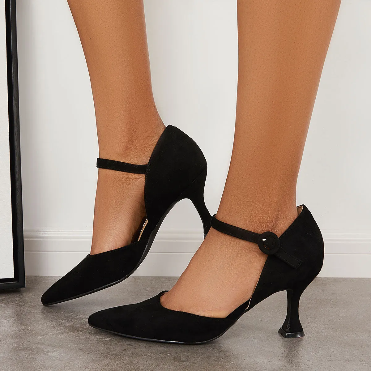 Sohiwoo woman formal Classic Pointy Toe Kitten Heels Ankle Strap Dress Pumps