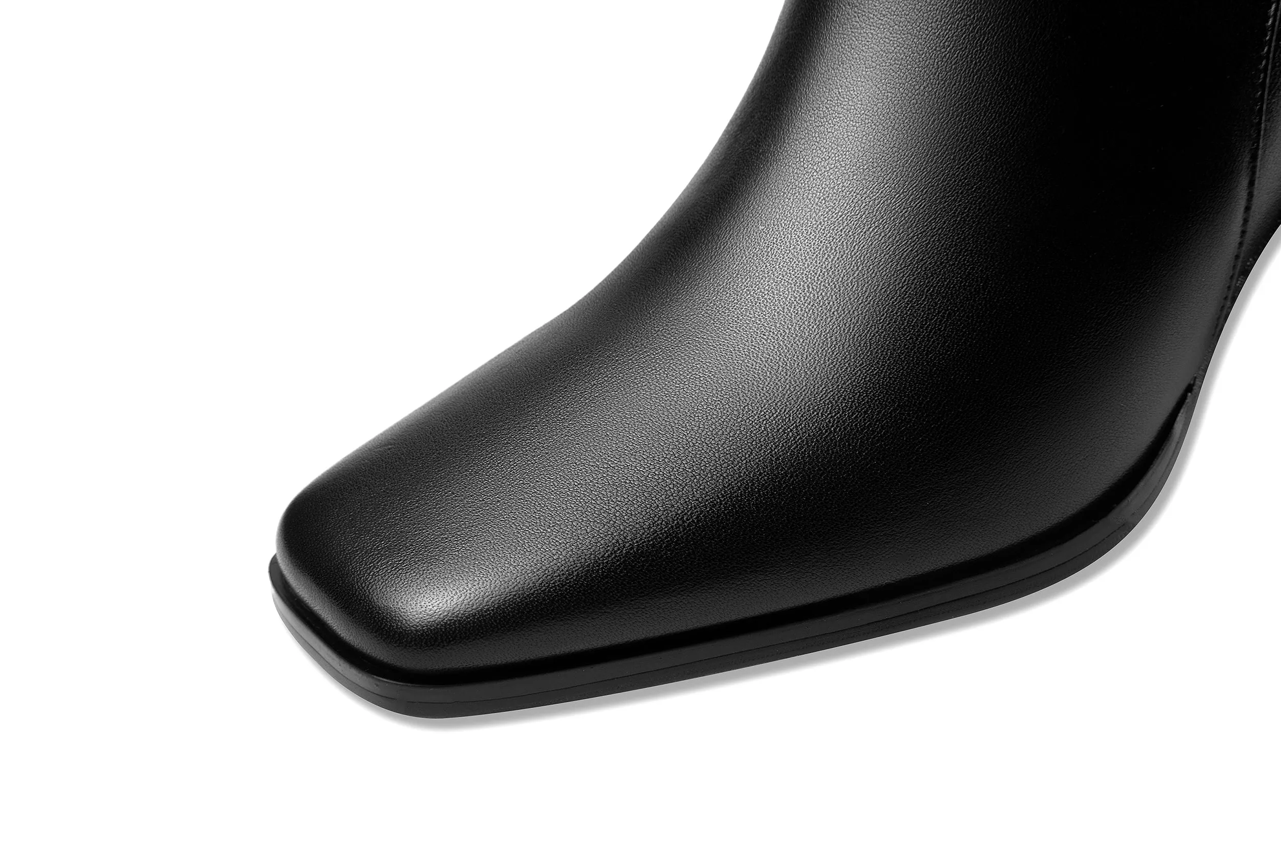TinaCus Handmade Women's Genuine Leather Ankle Strap Side Zipper Square Toe High Block Heel Short Boots