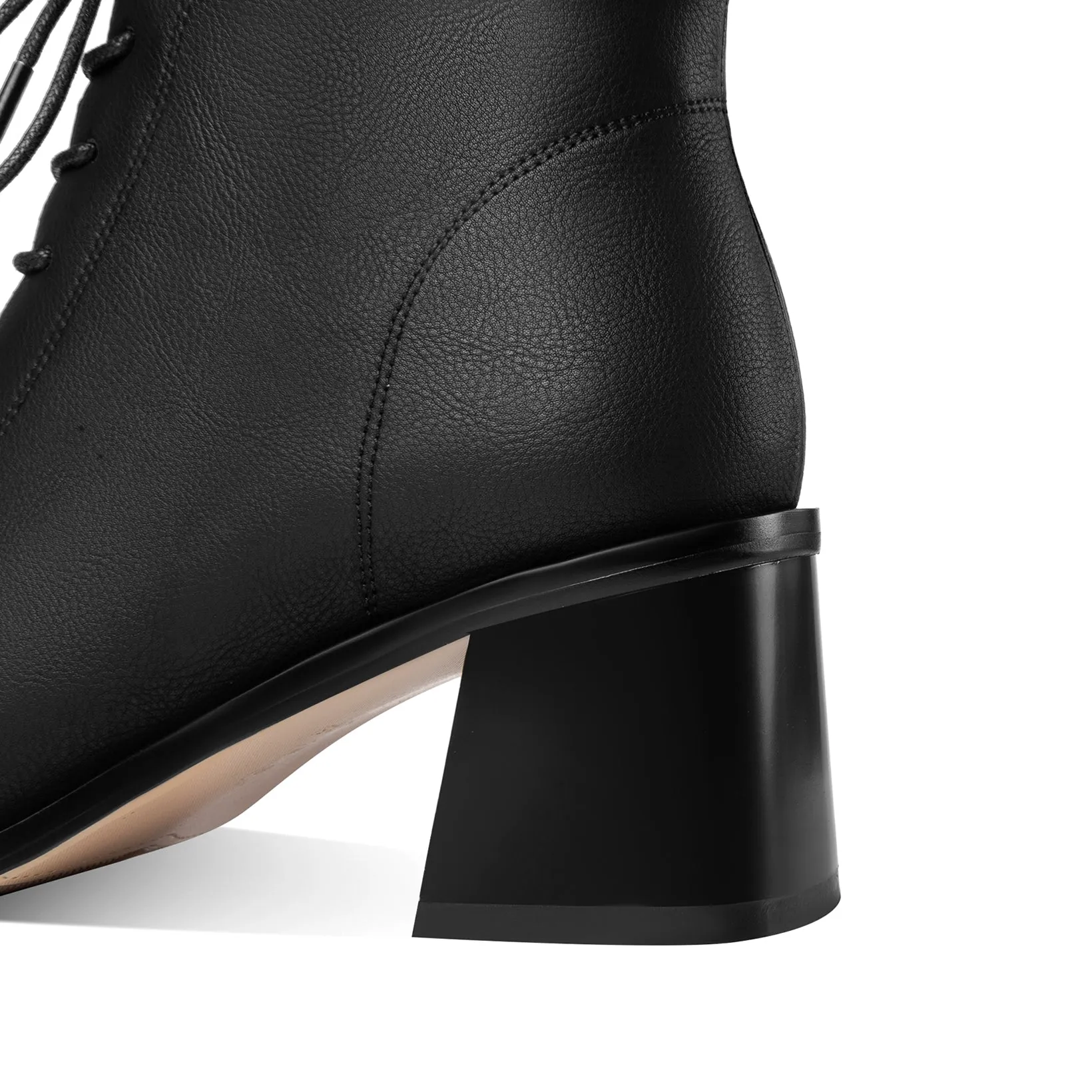 TinaCus Women's Genuine Leather Handmade Block Heel Lace Up Round Toe Ankle Boots