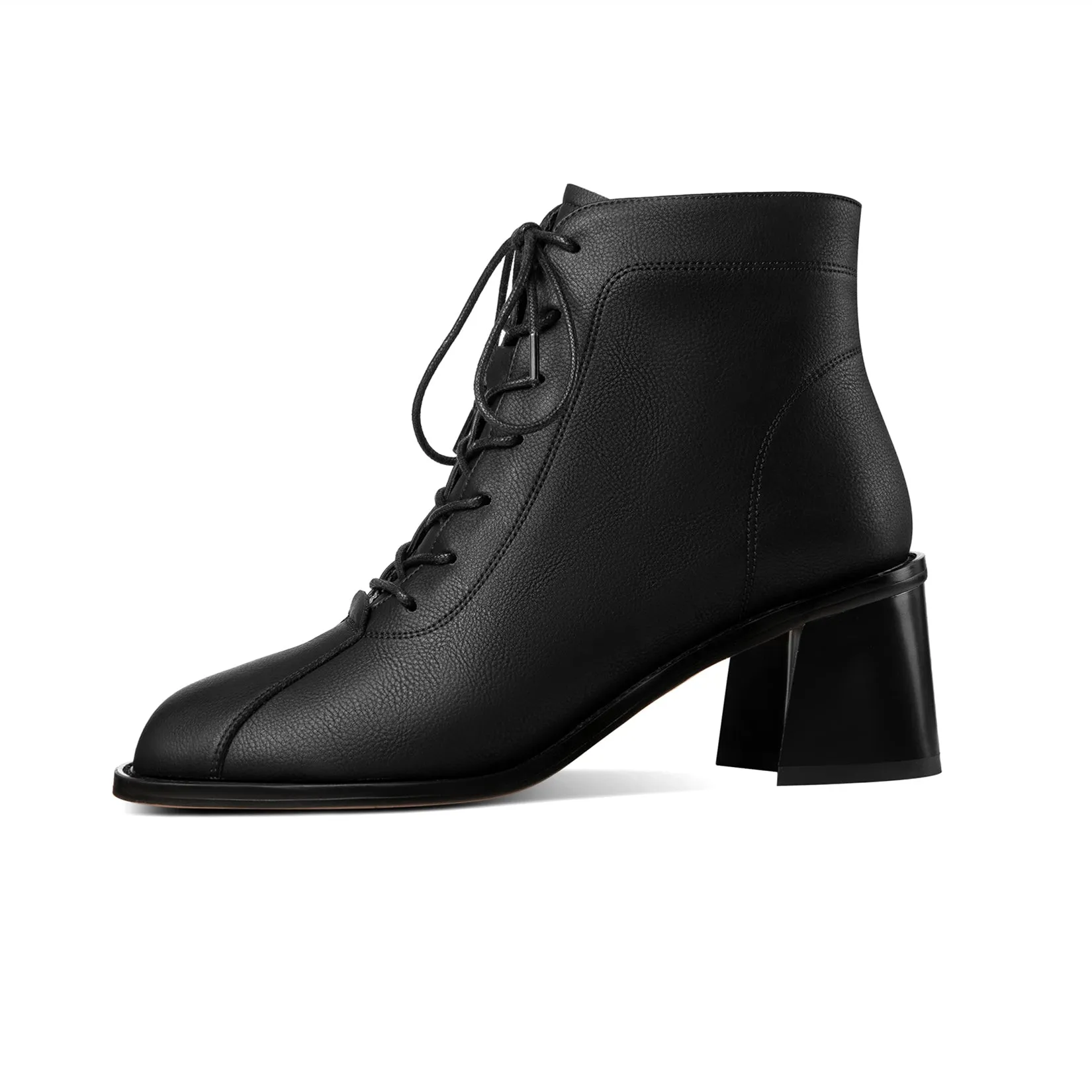 TinaCus Women's Genuine Leather Handmade Block Heel Lace Up Round Toe Ankle Boots