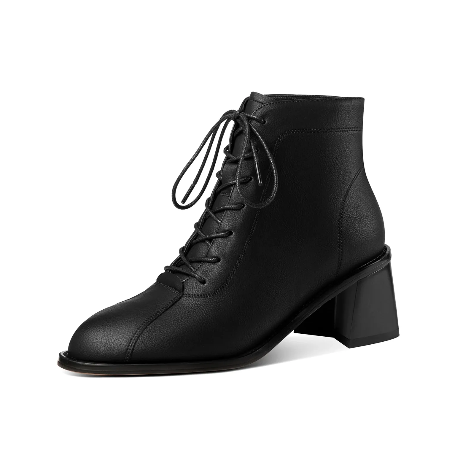 TinaCus Women's Genuine Leather Handmade Block Heel Lace Up Round Toe Ankle Boots