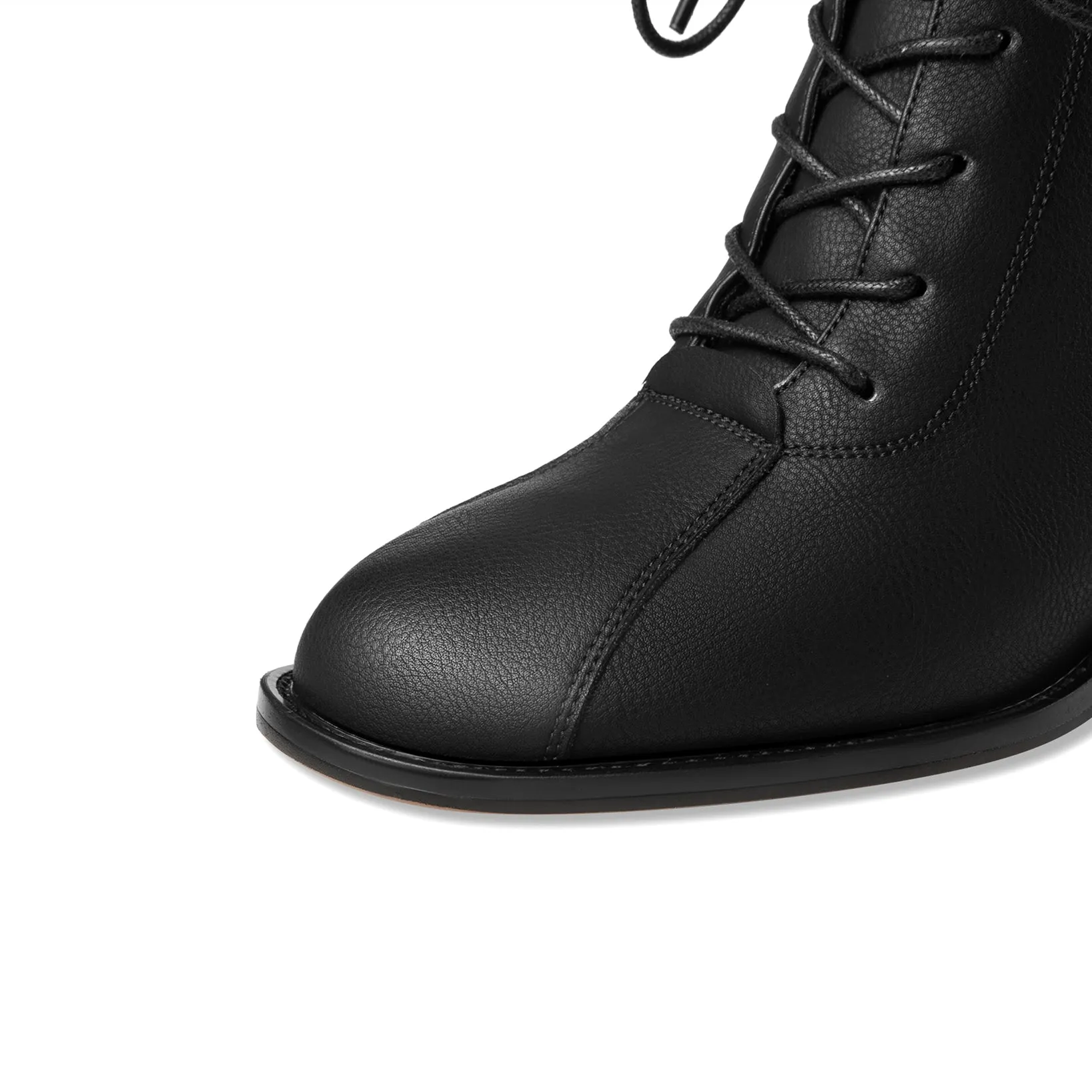 TinaCus Women's Genuine Leather Handmade Block Heel Lace Up Round Toe Ankle Boots