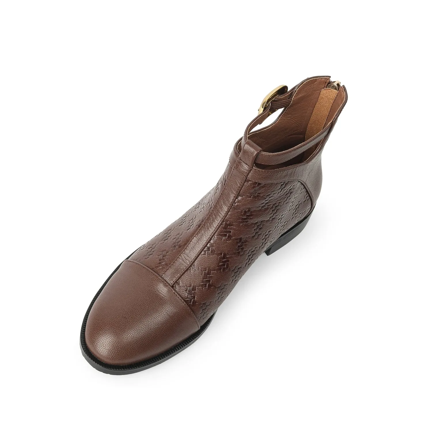 TinaCus Women's Genuine Leather Handmade Flat Zip Up Round Toe Ankle Boots with Buckle