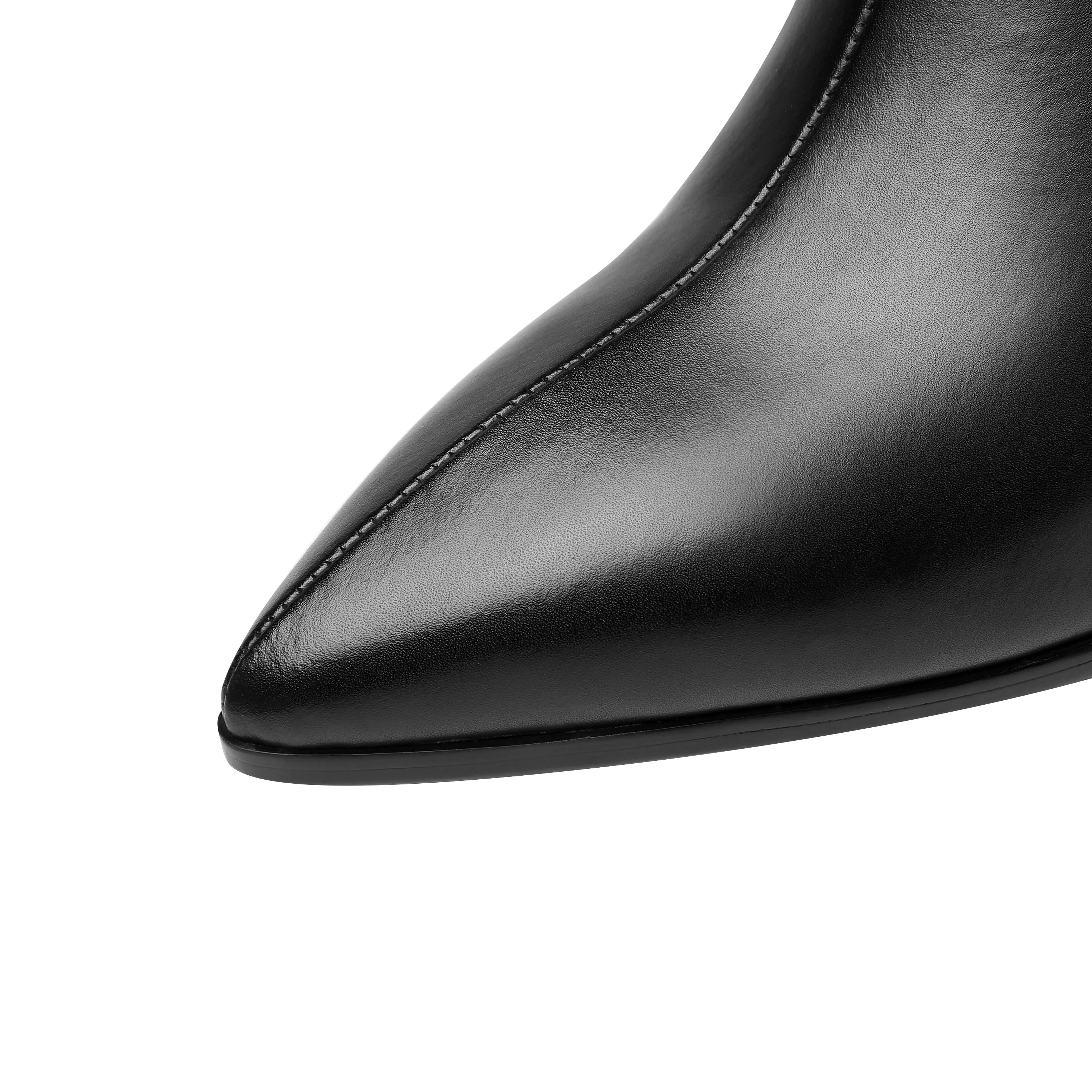 TinaCus Women's Genuine Leather Handmade Side Zip Up Elegant Cone Heel Button Decor Black Ankle Boots