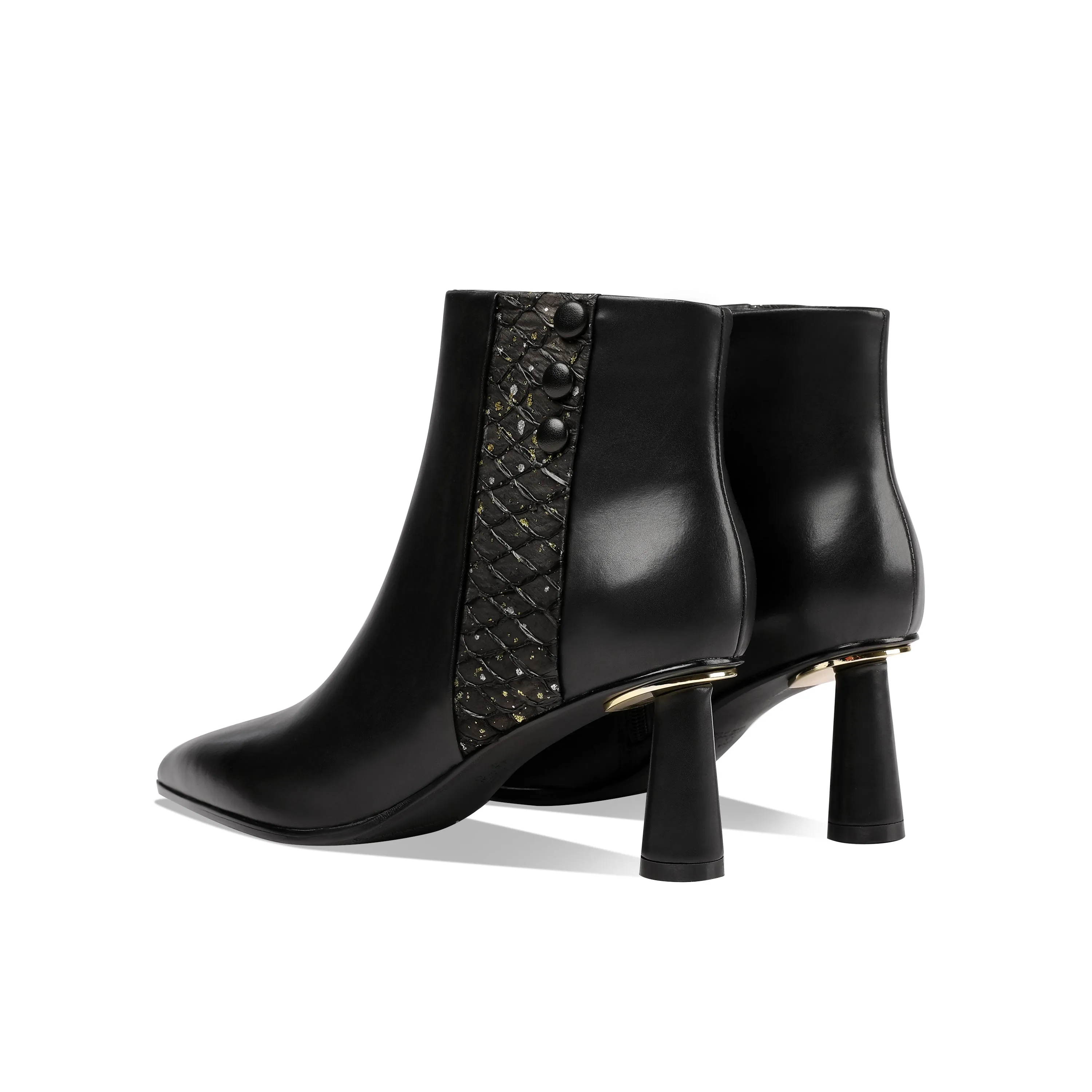 TinaCus Women's Genuine Leather Handmade Side Zip Up Elegant Cone Heel Button Decor Black Ankle Boots