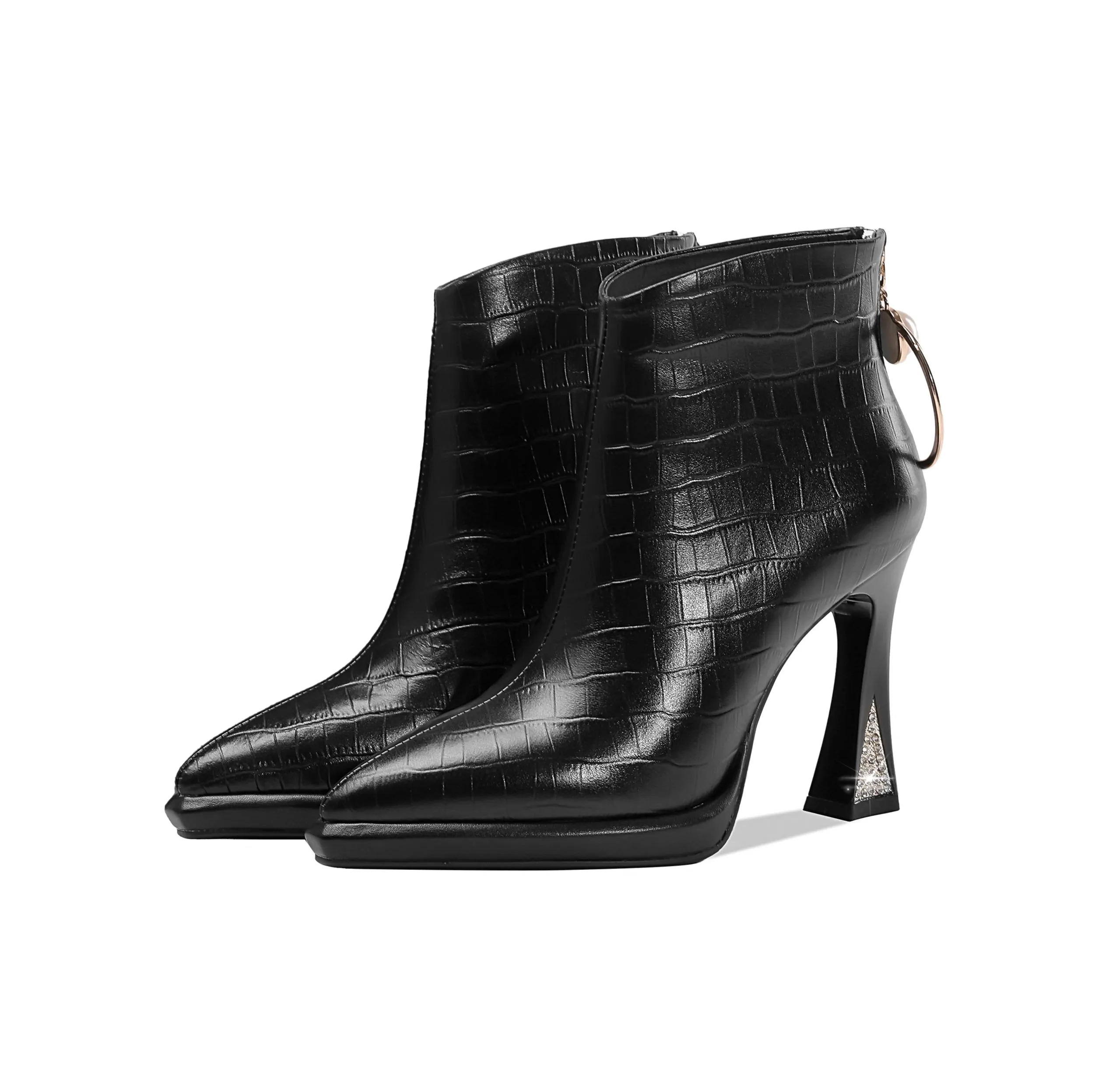 TinaCus Women's Genuine Leather Pointed Toe Handmade Back Zipper with Ring High Heels Chic Ankle Boots