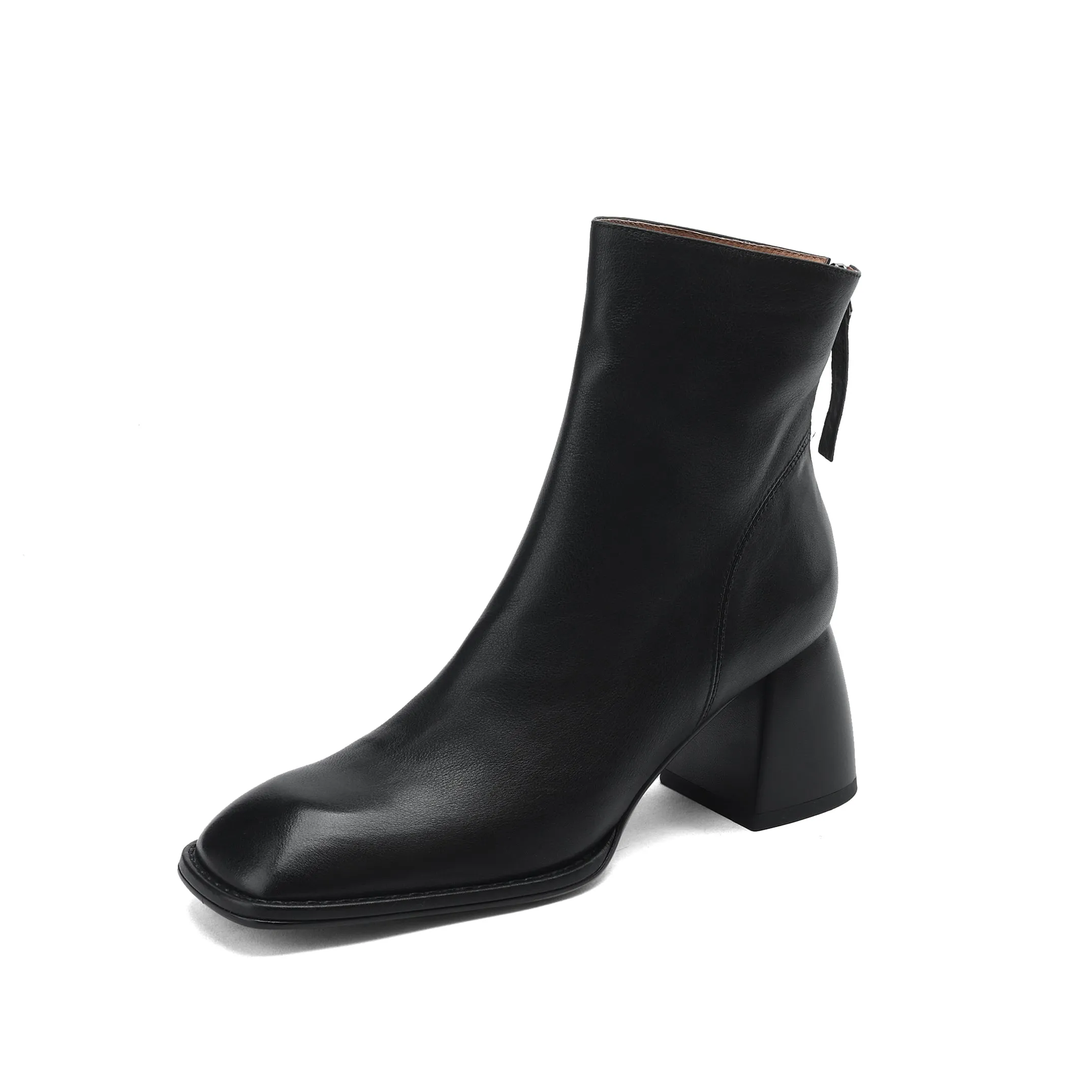 TinaCus Women's Genuine Leather Square Toe Handmade Chunky Heel Back Zip Up Ankle Boots