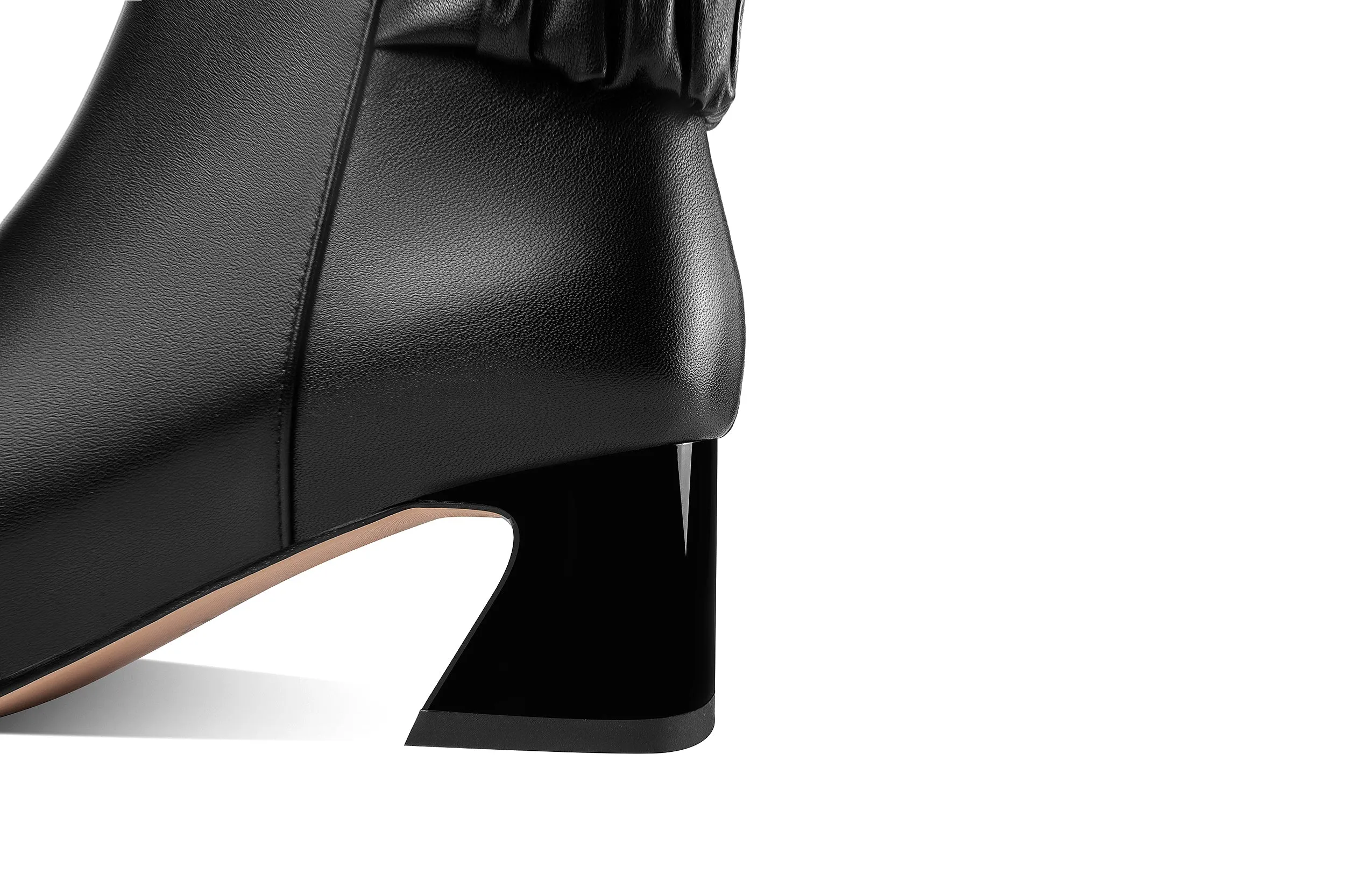 TinaCus Women's Square Toe Genuine Leather Low Chunky Heels Handmade Side Zipper Modern Ankle Boots