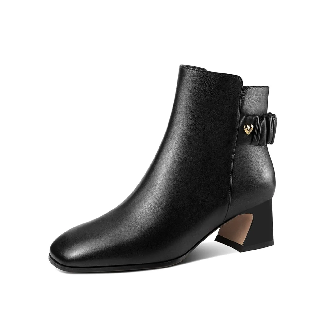TinaCus Women's Square Toe Genuine Leather Low Chunky Heels Handmade Side Zipper Modern Ankle Boots