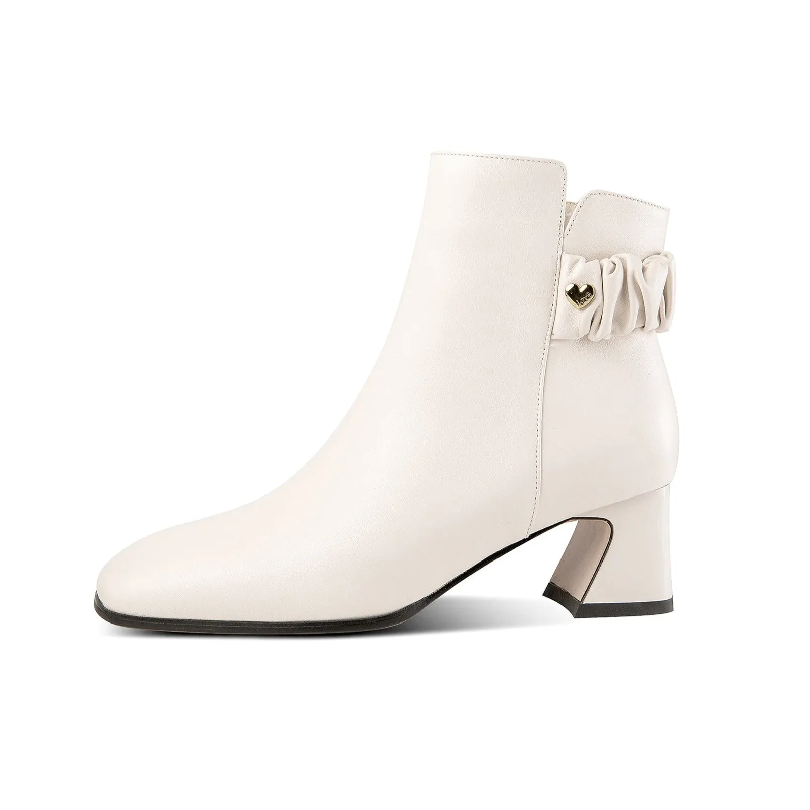 TinaCus Women's Square Toe Genuine Leather Low Chunky Heels Handmade Side Zipper Modern Ankle Boots
