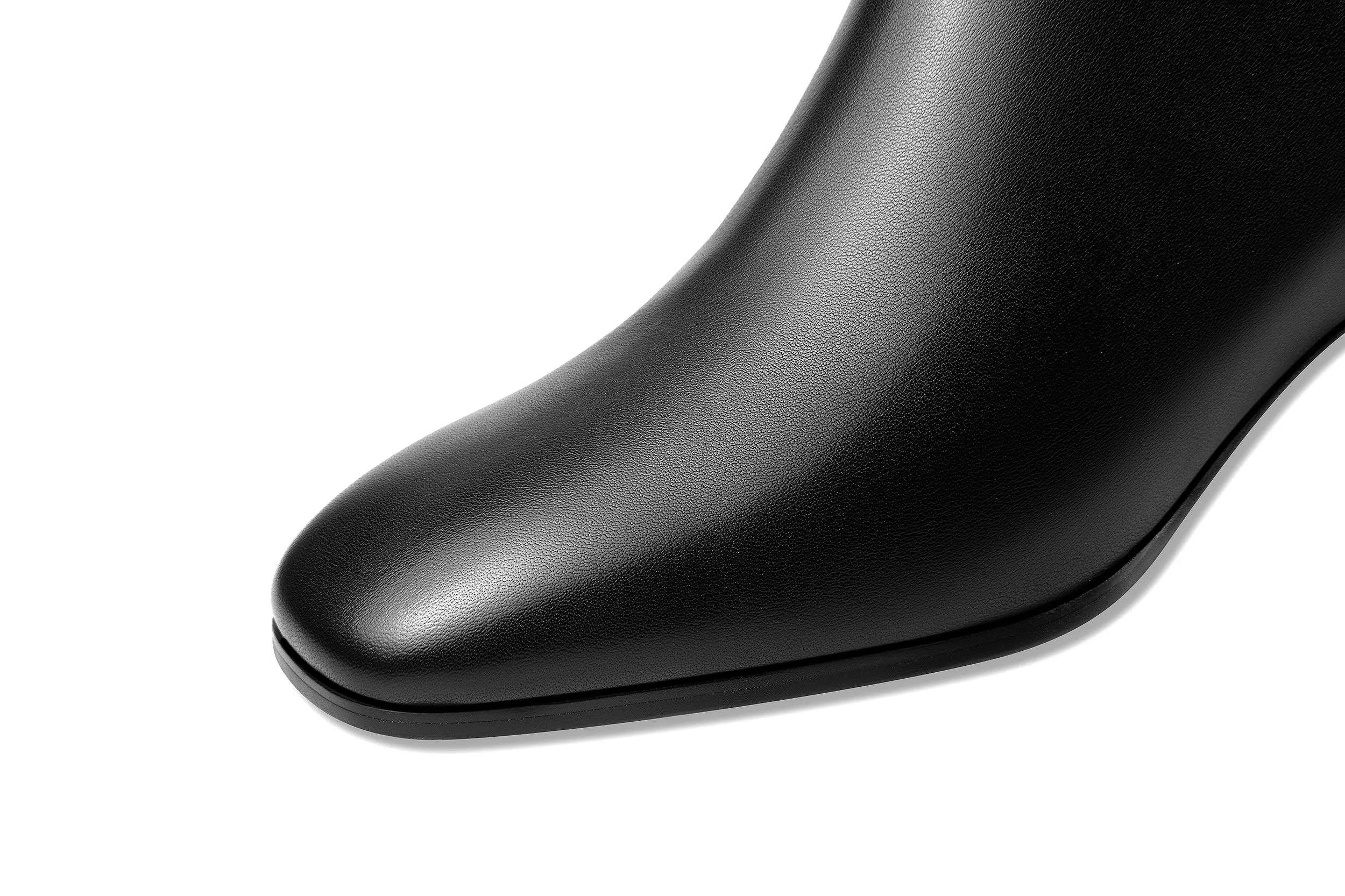 TinaCus Women's Square Toe Genuine Leather Low Chunky Heels Handmade Side Zipper Modern Ankle Boots