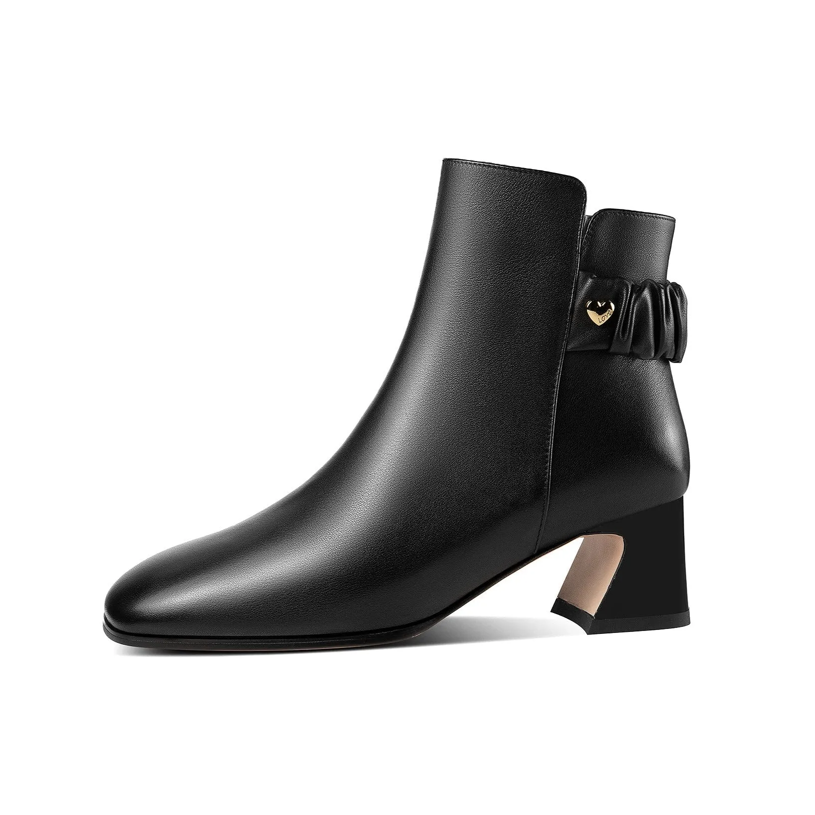 TinaCus Women's Square Toe Genuine Leather Low Chunky Heels Handmade Side Zipper Modern Ankle Boots