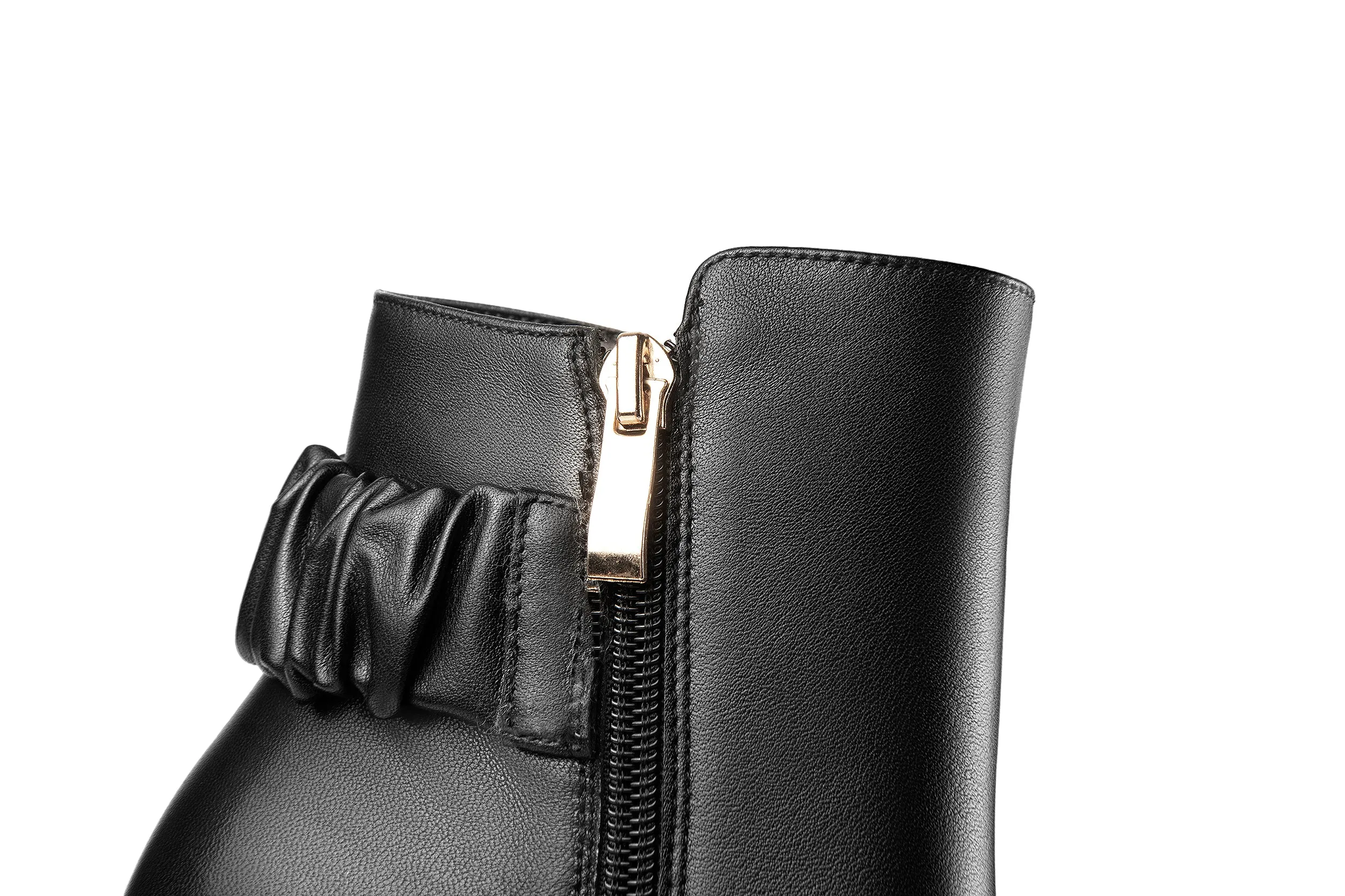 TinaCus Women's Square Toe Genuine Leather Low Chunky Heels Handmade Side Zipper Modern Ankle Boots