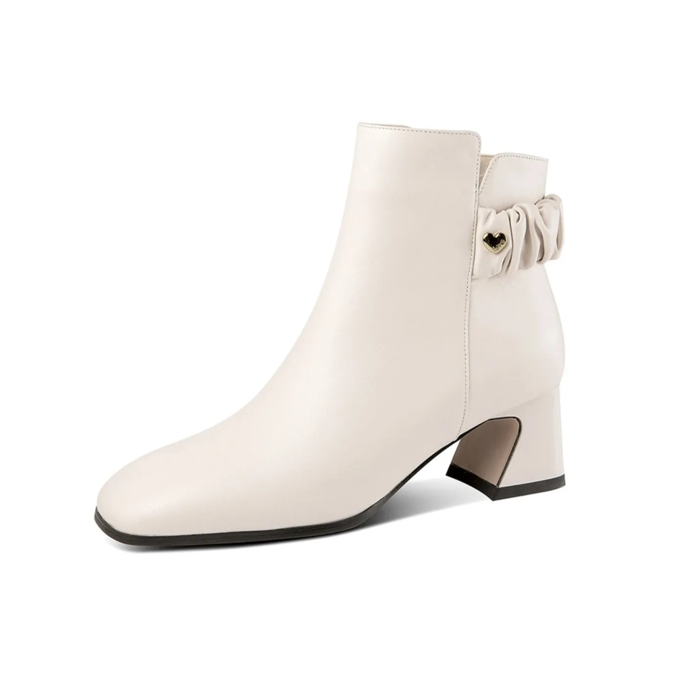 TinaCus Women's Square Toe Genuine Leather Low Chunky Heels Handmade Side Zipper Modern Ankle Boots