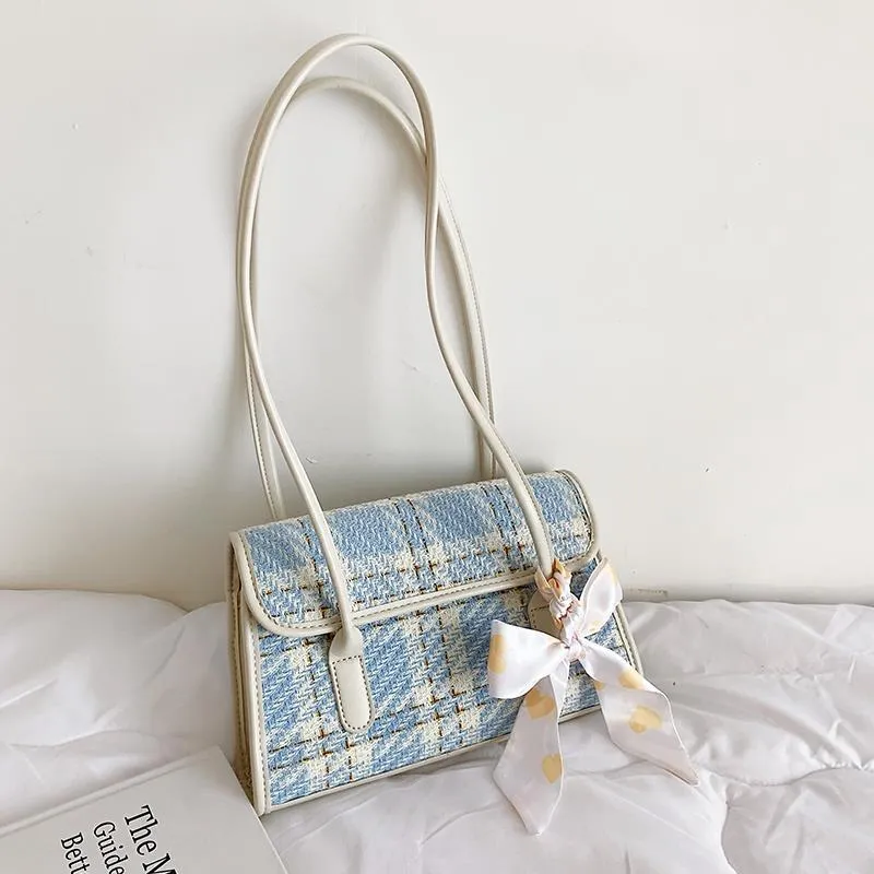 Tote Shoulder Bag Female Underarm Bags Designer Handbag Women Bag Simple High Capacity Fashion 2021 New Woolen Cloth Lattice
