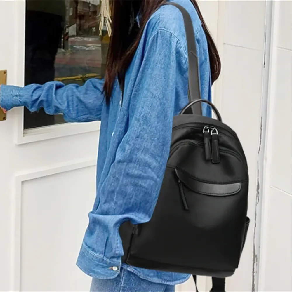Trendy Casual Oxford Cloth Backpack for Women / Female Simple Small Zipper Solid Daypack