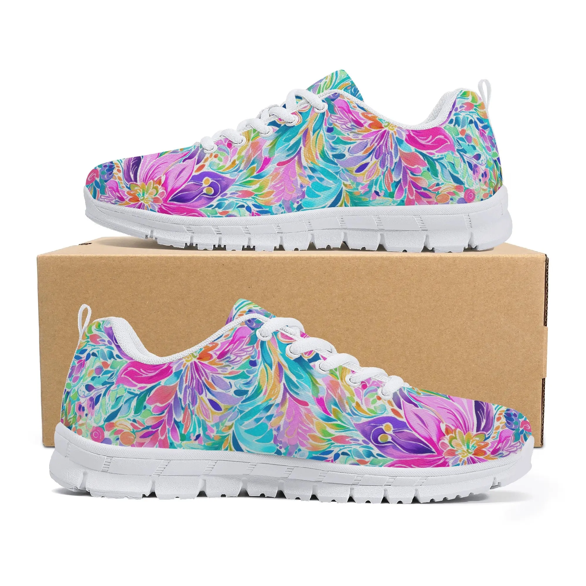 Tropical Prism: Rainbow Watercolor Flowers in Full Bloom Women's EVA Mesh Running Shoes US5-US12