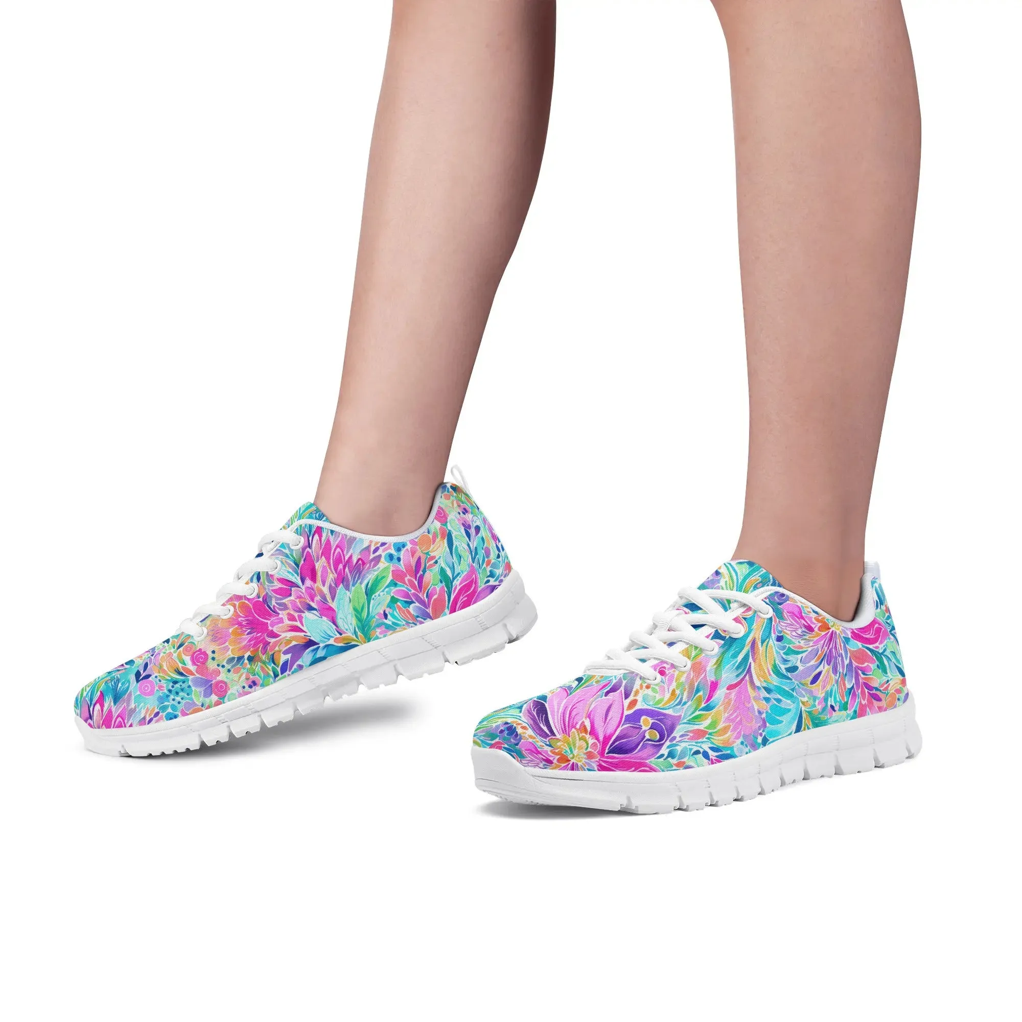 Tropical Prism: Rainbow Watercolor Flowers in Full Bloom Women's EVA Mesh Running Shoes US5-US12