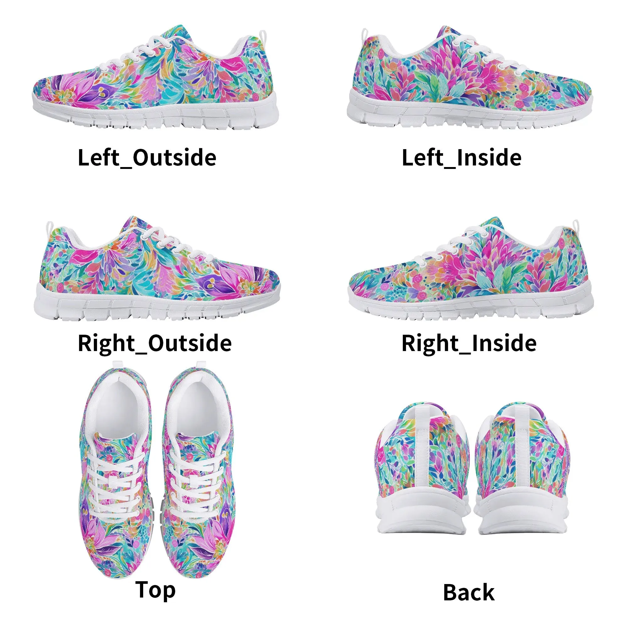 Tropical Prism: Rainbow Watercolor Flowers in Full Bloom Women's EVA Mesh Running Shoes US5-US12