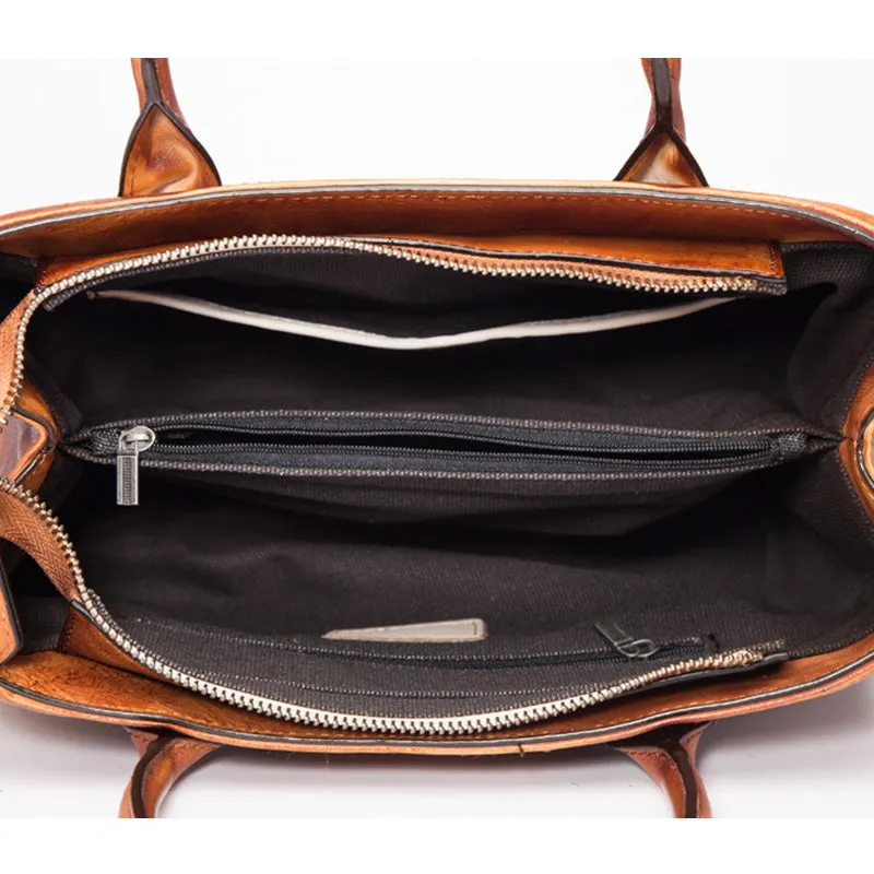 Vintage Womens Brown Leather Totes Handbags Shoulder Bag for Women