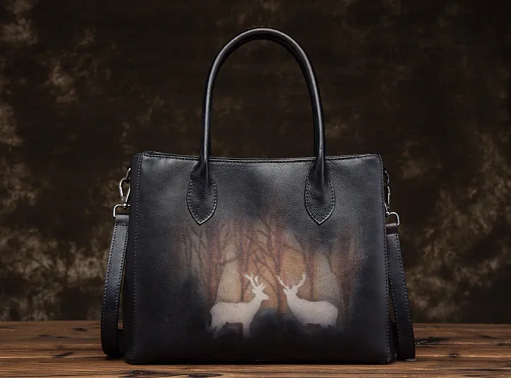 Vintage Womens Brown Leather Totes Handbags Shoulder Bag for Women