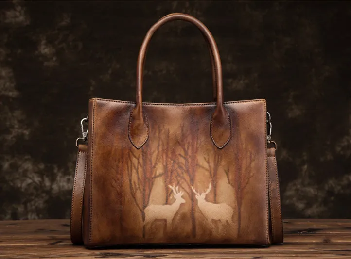 Vintage Womens Brown Leather Totes Handbags Shoulder Bag for Women