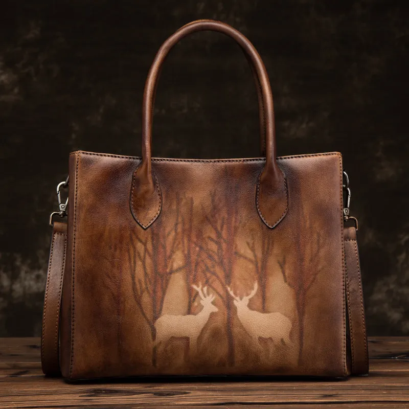 Vintage Womens Brown Leather Totes Handbags Shoulder Bag for Women