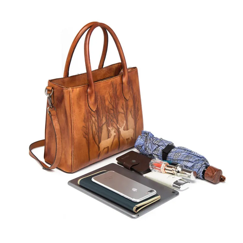 Vintage Womens Brown Leather Totes Handbags Shoulder Bag for Women