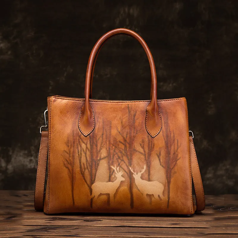Vintage Womens Brown Leather Totes Handbags Shoulder Bag for Women
