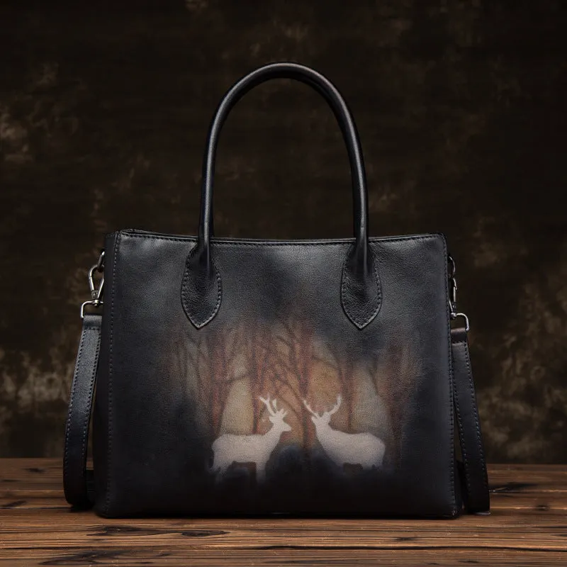 Vintage Womens Brown Leather Totes Handbags Shoulder Bag for Women