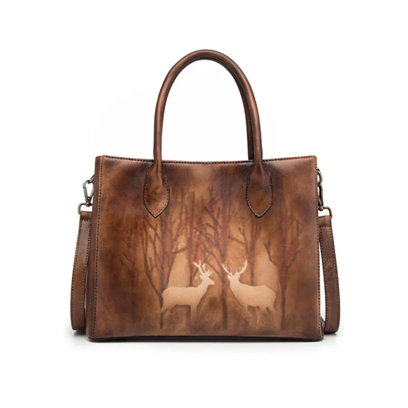 Vintage Womens Brown Leather Totes Handbags Shoulder Bag for Women