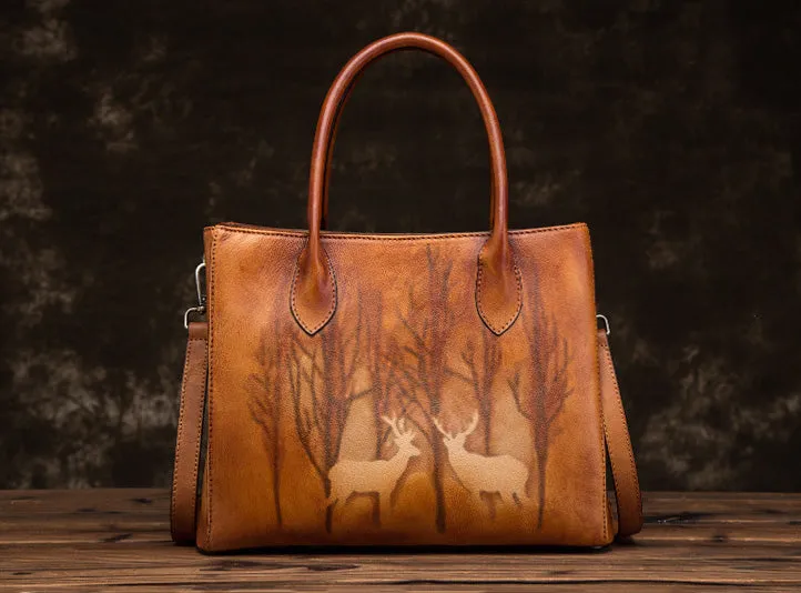 Vintage Womens Brown Leather Totes Handbags Shoulder Bag for Women